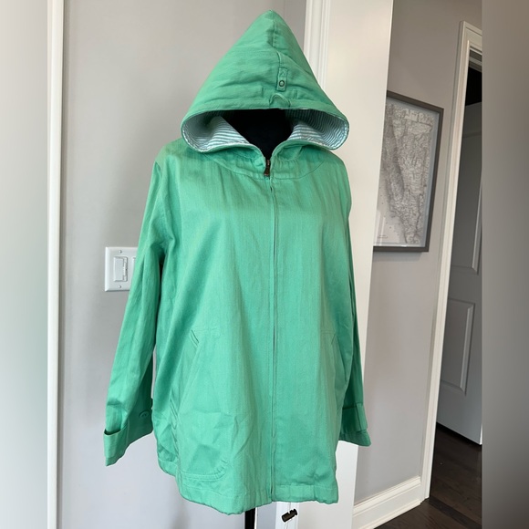 ✨NWT✨Denim & Co QVC Green Canvas Seersucker Zip Hooded Jacket Women’s XL - Picture 4 of 15